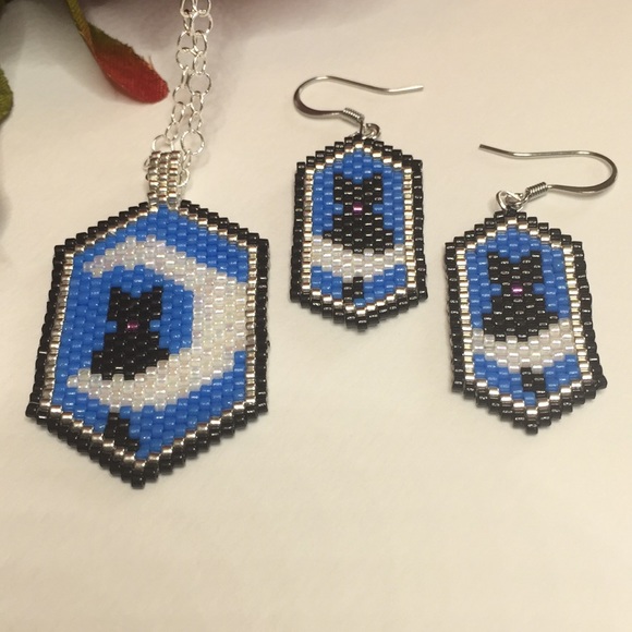 Cat & the Moon Necklace & Earring set - Picture 2 of 5